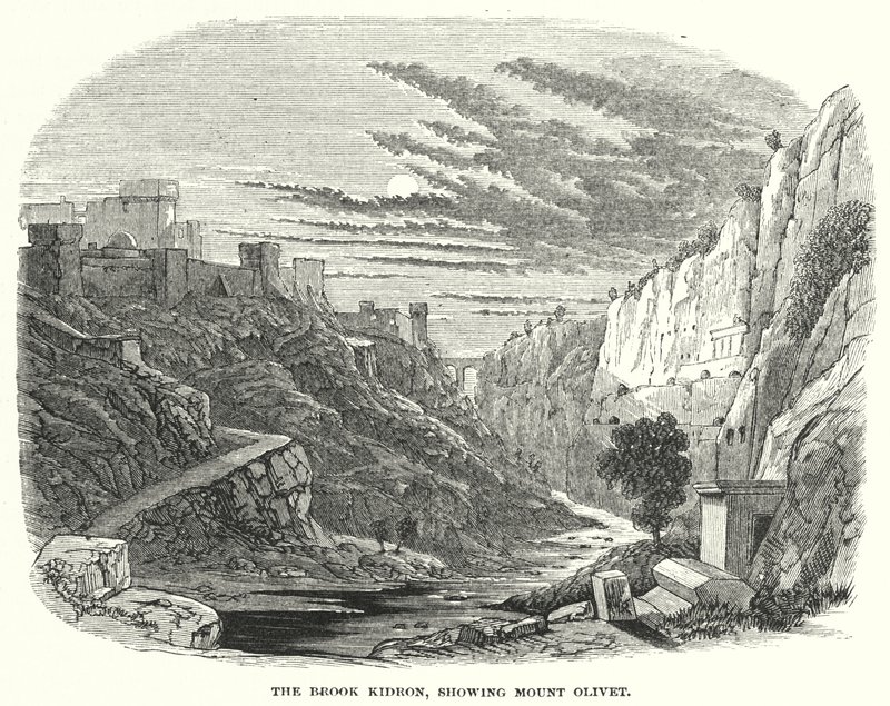 Il torrente Kidron, con vista sul Monte degli Ulivi (incisione) da English School
