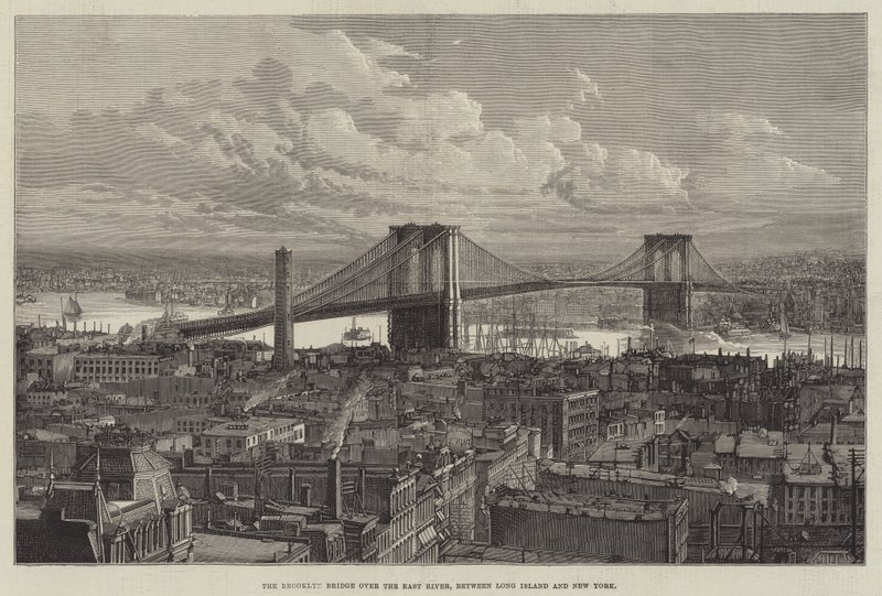 Il ponte di Brooklyn sul fiume East, tra Long Island e New York da English School