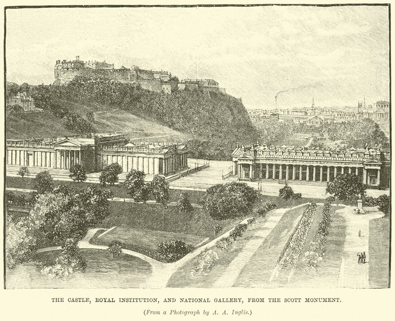 Il Castello, Istituzione Reale, e Galleria Nazionale, dal Monumento di Scott da English School
