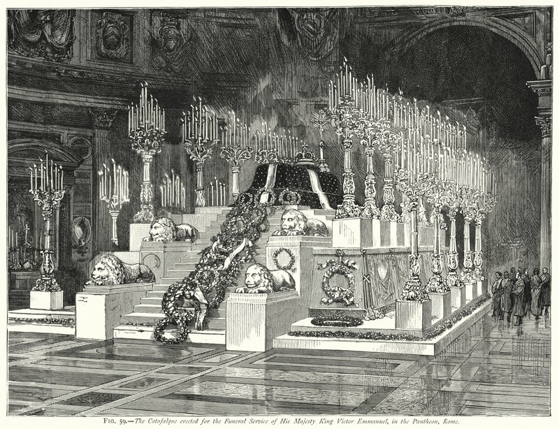 Il catafalco eretto per il servizio funebre di Sua Maestà Re Vittorio Emanuele, nel Pantheon, Roma da English School