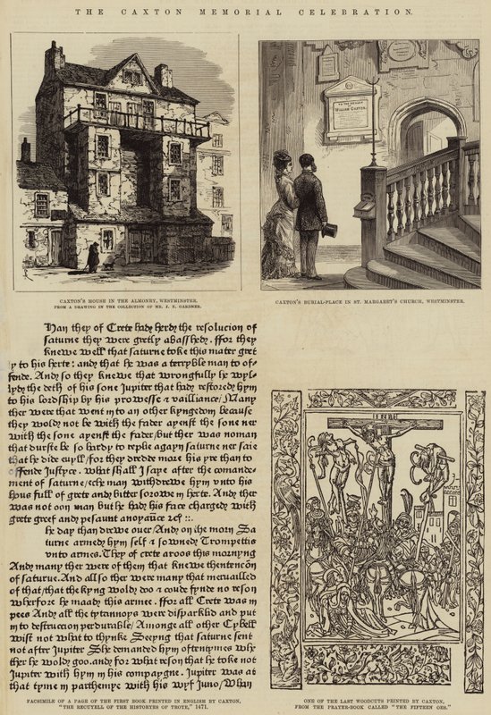 La celebrazione del memoriale di Caxton (incisione) da English School