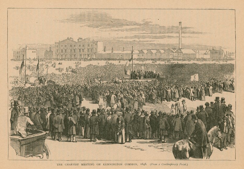 La riunione dei Chartisti a Kennington Common nel 1848 da English School