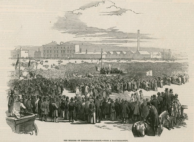 La riunione dei Chartisti a Kennington Common nel 1848 da English School