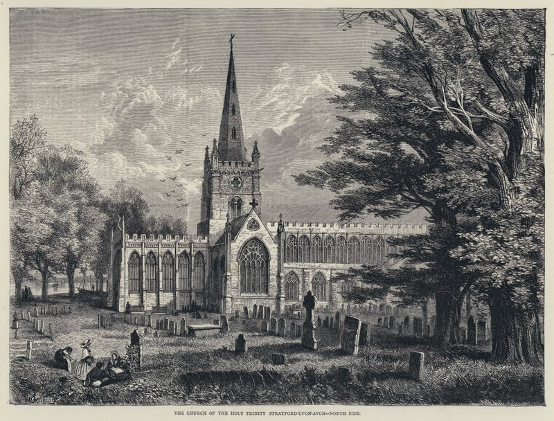 La Chiesa della Santissima Trinità, Stratford-upon-Avon, lato nord (incisione) da English School