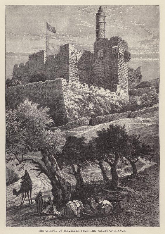 La Cittadella di Gerusalemme dalla Valle di Hinnom (incisione) da English School