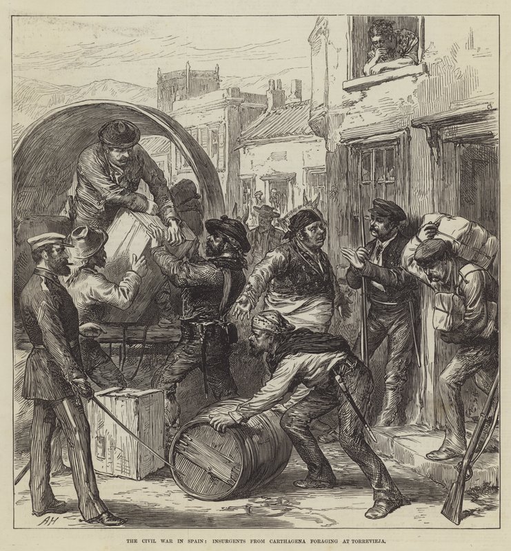 Der Bürgerkrieg in Spanien, Aufständische aus Cartagena beim Plündern in Torrevieja von English School