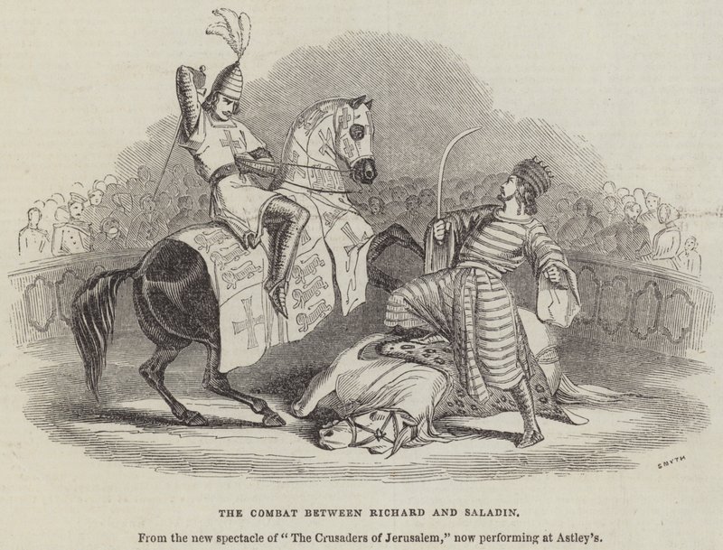 Il combattimento tra Riccardo e Saladino (incisione) da English School