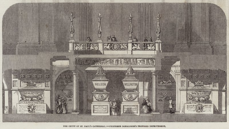 La cripta della cattedrale di St Paul, proposta di miglioramento del professor Donaldson (incisione) da English School
