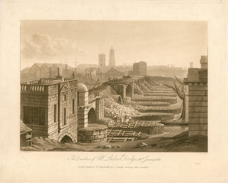La demolizione del vecchio London Bridge, 26 gennaio 1832 da English School