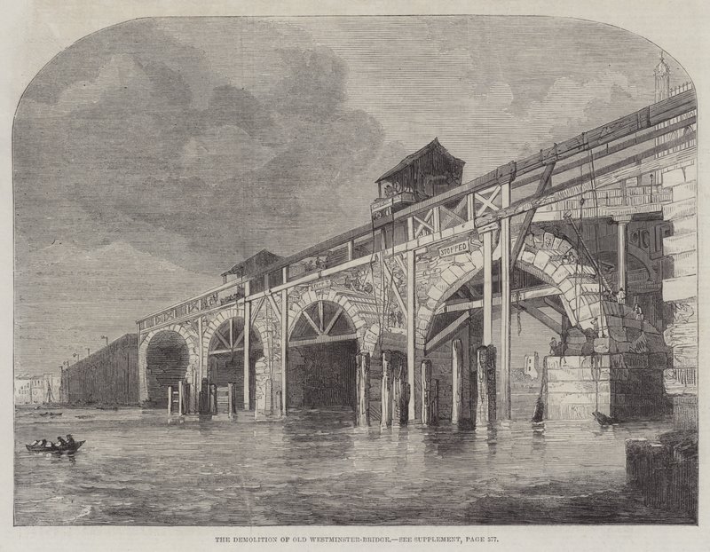 La demolizione del vecchio ponte di Westminster da English School