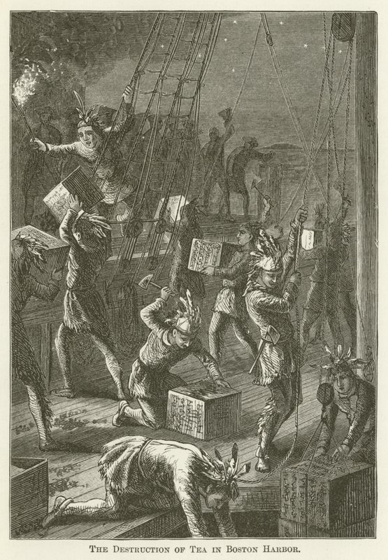 La distruzione del tè nel porto di Boston da English School