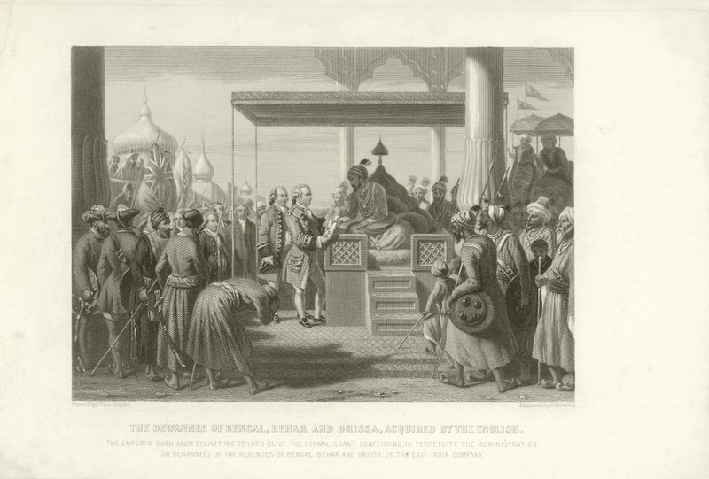 La Dewannee del Bengala, Bihar e Orissa acquisita dagli inglesi, India, 1765 da English School