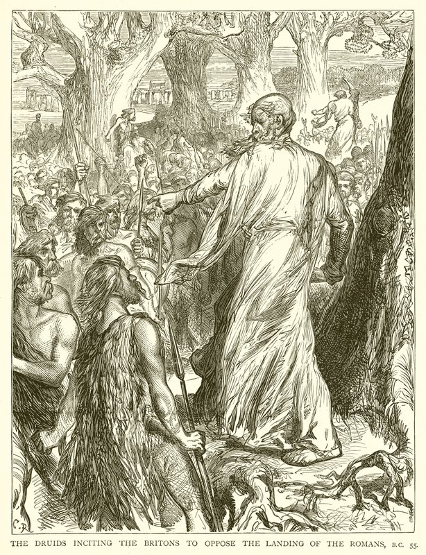 I druidi incitano i britanni a opporsi allo sbarco dei romani, 55 a.C. da English School