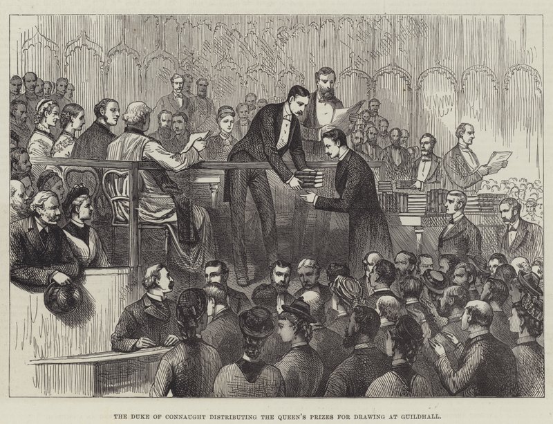 Il Duca di Connaught distribuisce i Premi della Regina per il Disegno alla Guildhall da English School