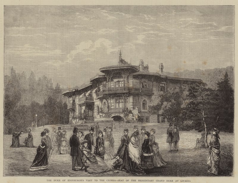 La visita del Duca di Edimburgo in Crimea, sede del Granduca Ereditario a Livadia (incisione) da English School