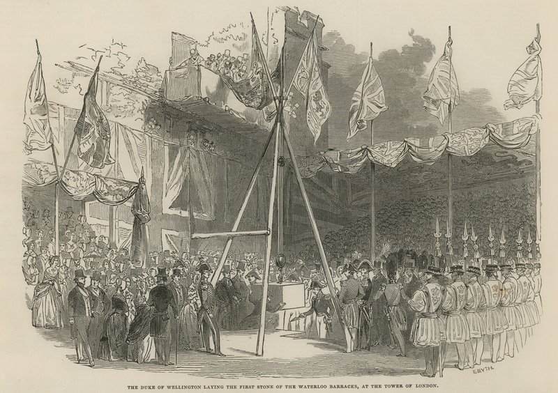 Il Duca di Wellington posa la prima pietra delle Caserme di Waterloo da English School