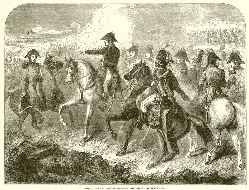 Il Duca di Wellington sul campo di Waterloo da English School