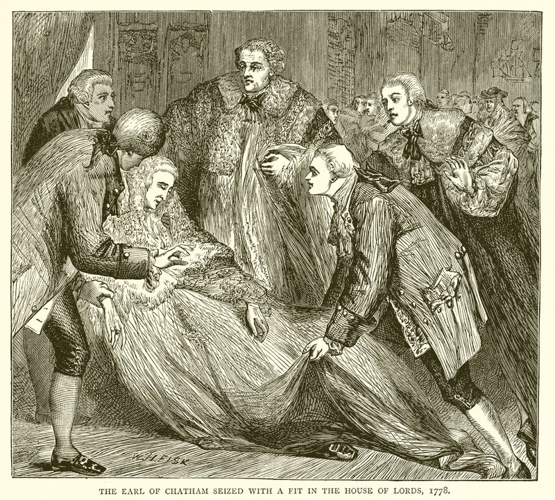 Il conte di Chatham colto da un attacco nella Camera dei Lord, 1778 da English School
