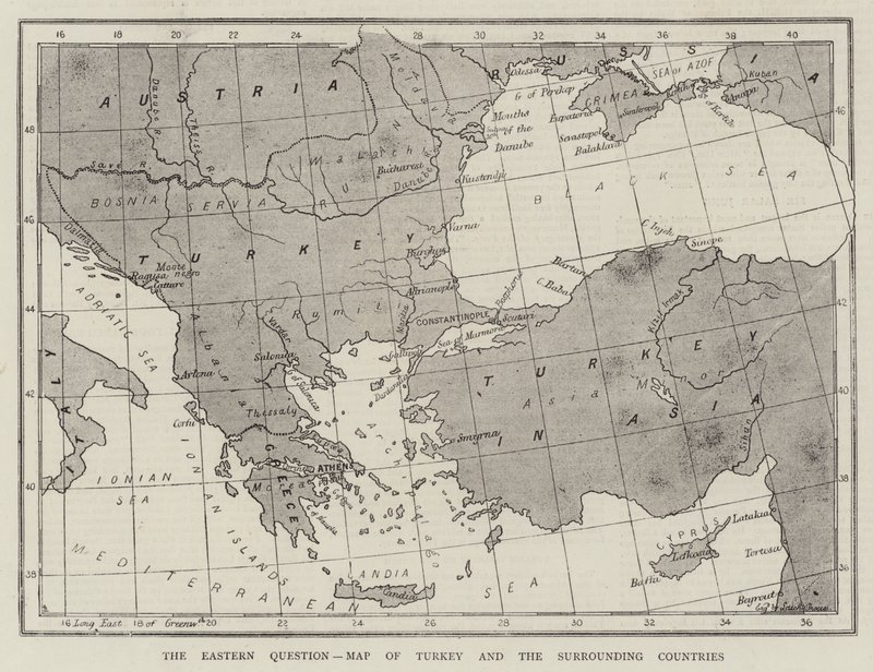 La questione orientale, mappa della Turchia e dei paesi circostanti da English School