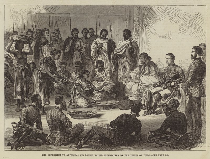 La Spedizione in Abissinia, Sir Robert Napier intrattenuto dal Principe di Tigre (incisione) da English School