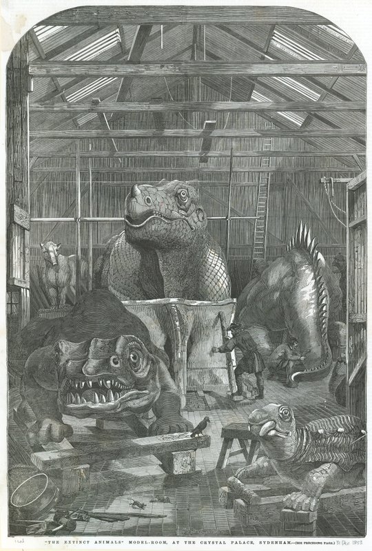 La sala dei modelli di animali estinti, al Crystal Palace, Sydenham da English School
