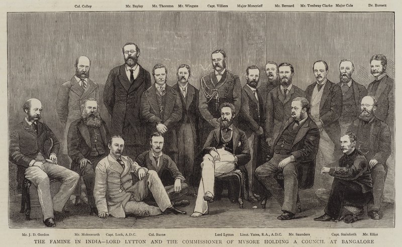 La carestia in India, Lord Lytton e il Commissario di Mysore in consiglio a Bangalore da English School