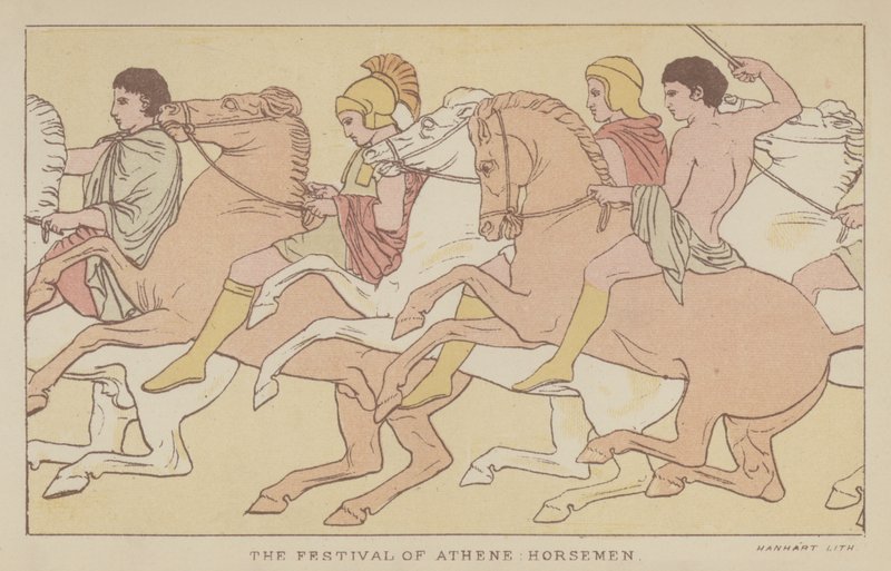 La festa di Atena, Cavalieri (litografia a colori) da English School