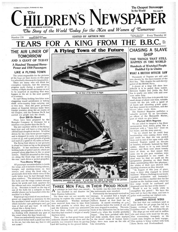 La città volante del futuro, prima pagina di 