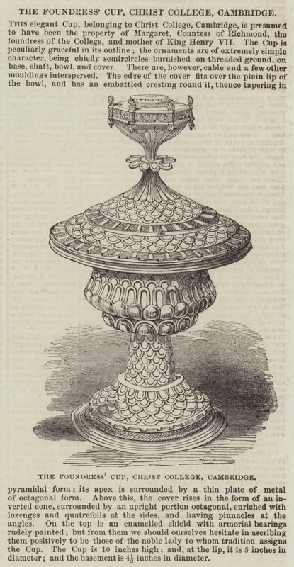 La Coppa della Fondatrice, Christ College, Cambridge (incisione) da English School