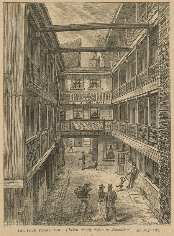 The Four Swans Inn, poco prima della sua demolizione da English School