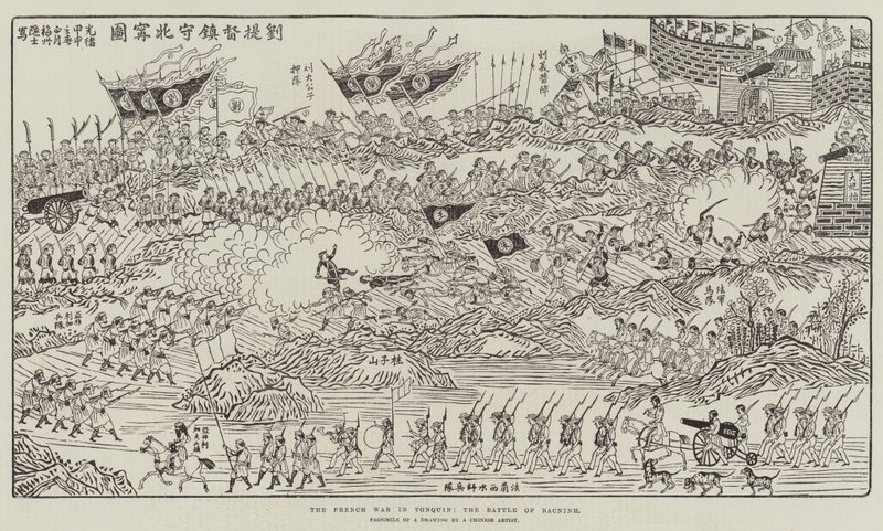 La guerra francese nel Tonchino, la battaglia di Bacninh (incisione) da English School