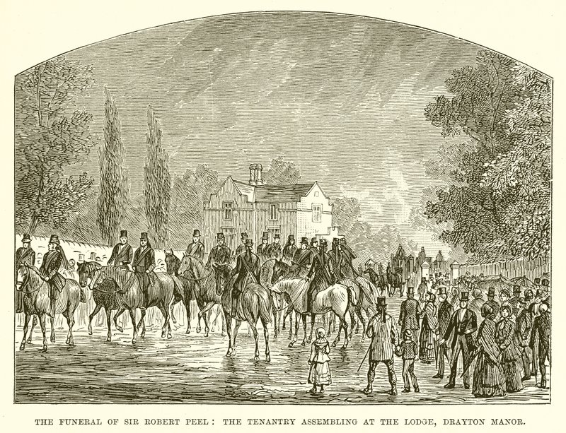 Il funerale di Sir Robert Peel: I fittavoli che si radunano al lodge, Drayton Manor da English School