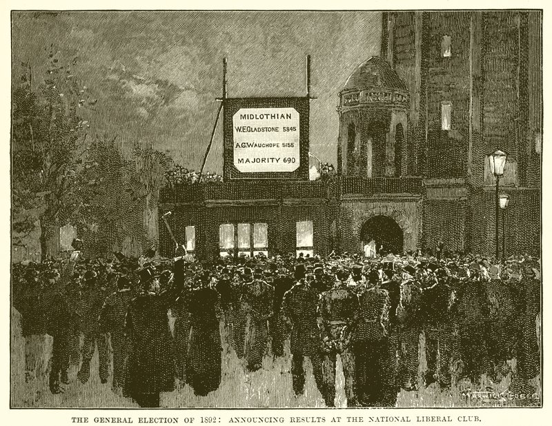 Le elezioni generali del 1892: Annuncio dei risultati al National Liberal Club da English School