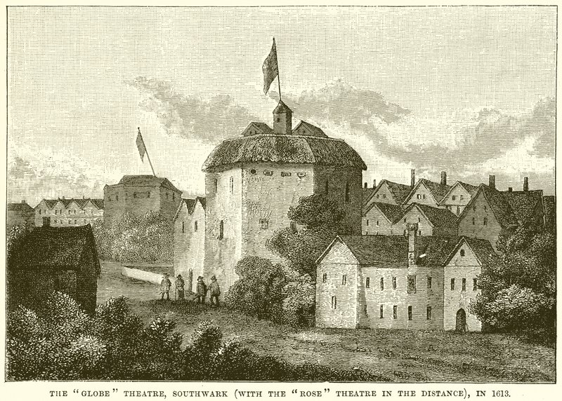 Il Globe Theatre, Southwark (Con il Rose Theatre in Lontananza), nel 1613 da English School