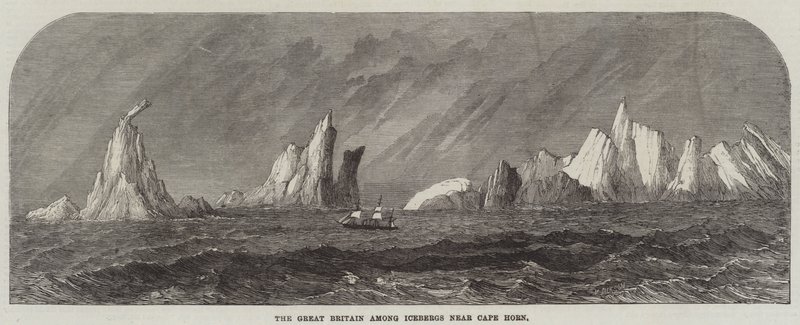 La Great Britain tra gli iceberg vicino a Capo Horn (incisione) da English School