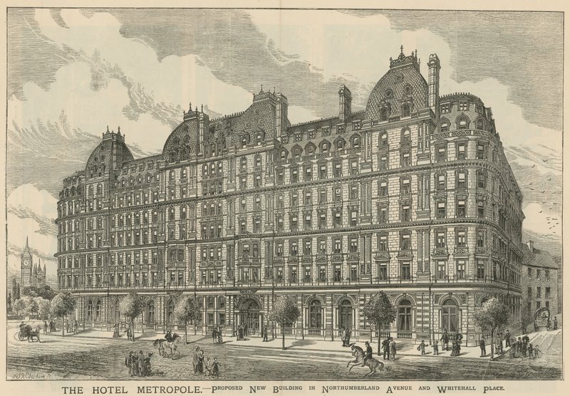 Hotel Metropole, nuovo edificio proposto in Northumberland Avenue e Whitehall Place da English School