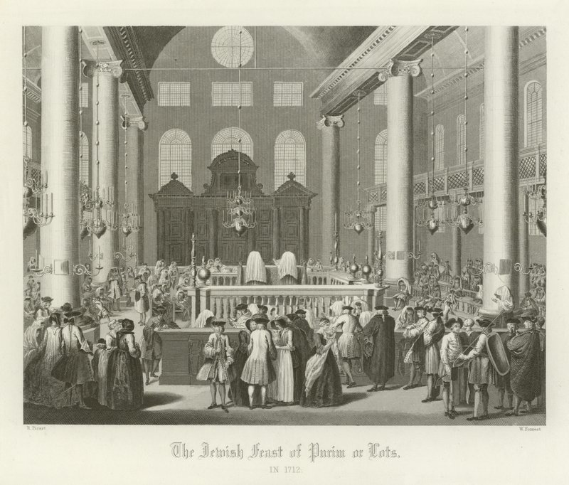 La festa ebraica di Purim, o delle sorti, 1712 da English School