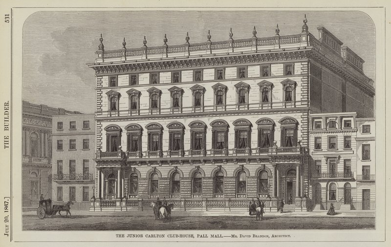 Junior Carlton Club-House, Pall Mall, Mr David Brandon, Architetto (incisione) da English School