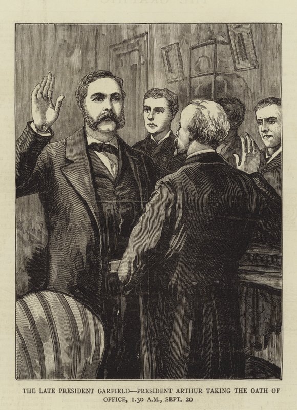 Il defunto Presidente Garfield, il Presidente Arthur che presta giuramento da English School