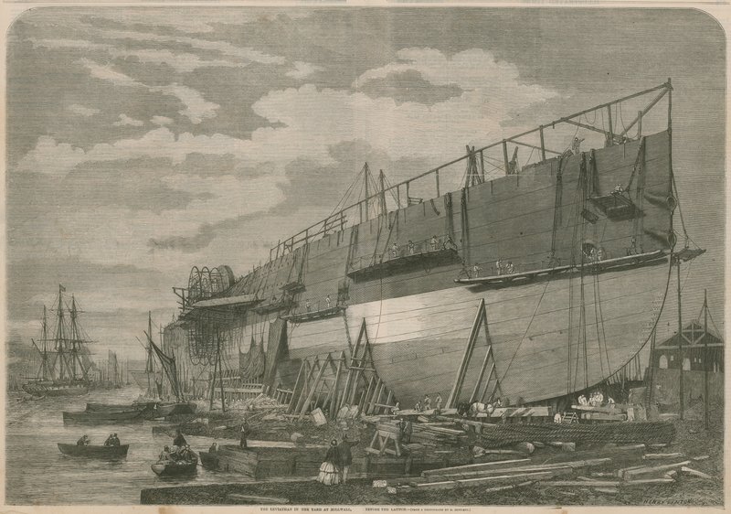 Il Leviathan nel cantiere di Millwall, Londra, prima del varo da English School