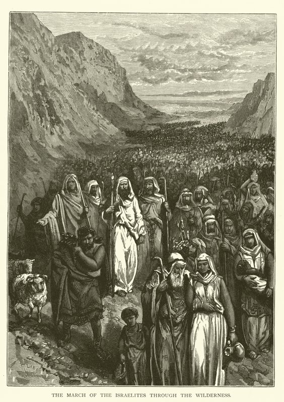 La Marcia degli Israeliti attraverso il deserto (incisione) da English School