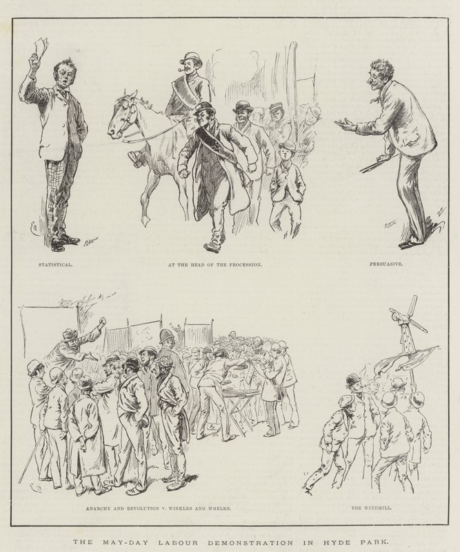La manifestazione del Primo Maggio a Hyde Park (incisione) da English School