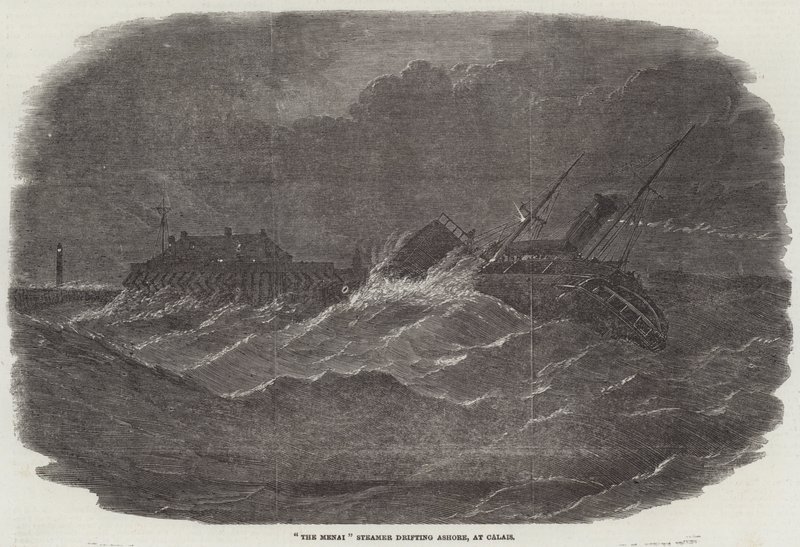 Il piroscafo "The Menai" alla deriva, a Calais (incisione) da English School