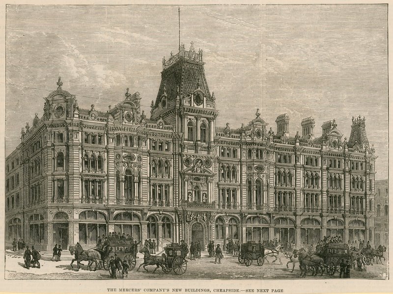 I nuovi edifici della Mercers Company, Cheapside, Londra da English School