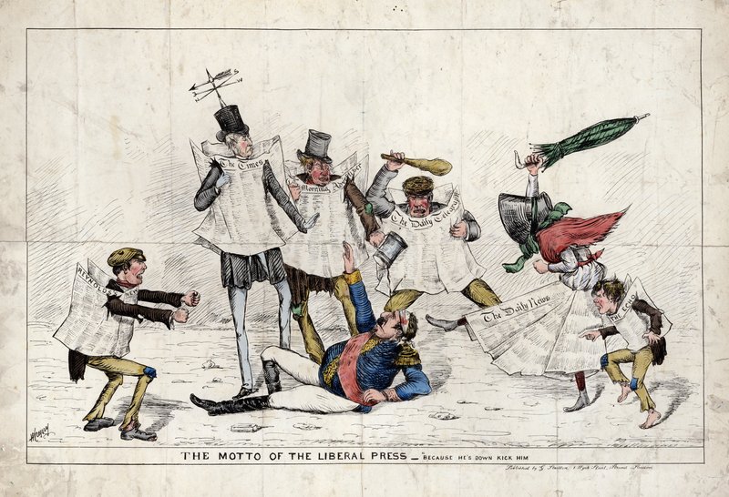 Il Motto della Stampa Liberale, che mostra Napoleone III assalito dalla stampa britannica da English School