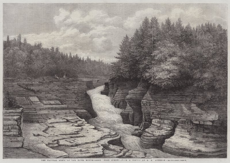 I gradini naturali sul fiume Montmorency, vicino a Quebec (incisione) da English School