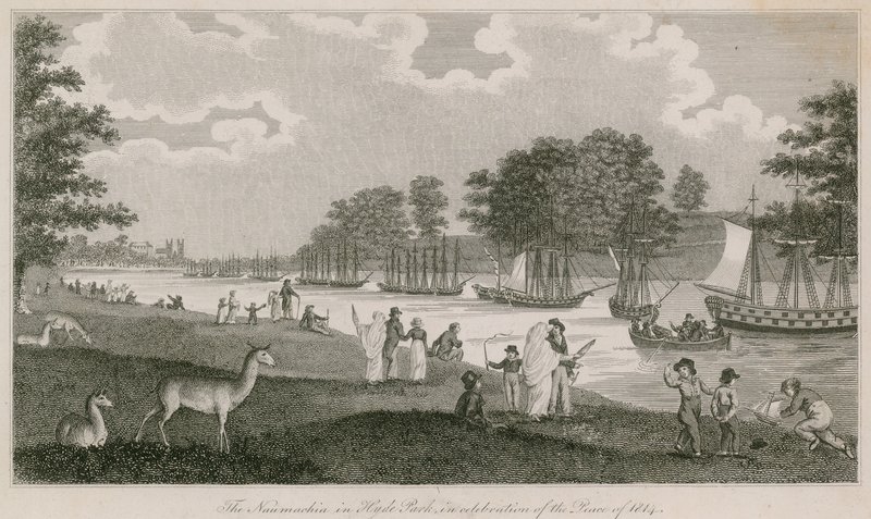 La Naumachia a Hyde Park in celebrazione della Pace del 1814 da English School