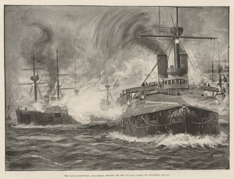 Le manovre navali, scontro tra le flotte Rossa e Blu al largo di Holyhead, 31 luglio da English School
