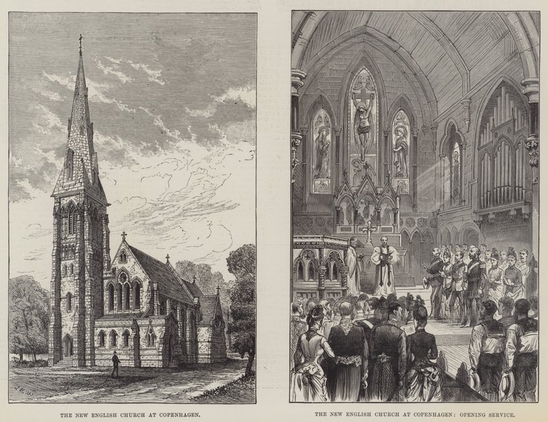La Nuova Chiesa Inglese a Copenaghen (incisione) da English School