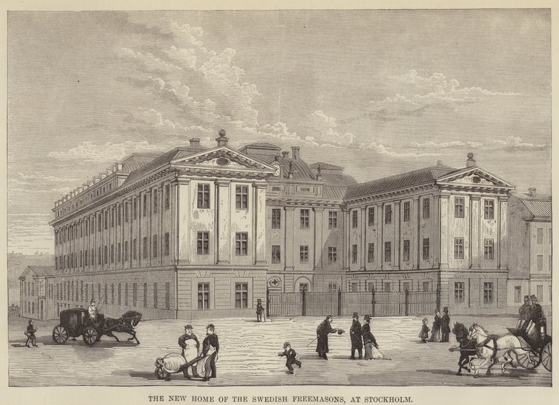 La Nuova Casa dei Massoni Svedesi, a Stoccolma (incisione) da English School